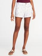 Old Navy Womens Mid-rise Everyday Shorts For Women (3 1/2) White Palm Tree Size 2