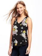 Old Navy Relaxed Cutout Back Blouse For Women - Black Floral