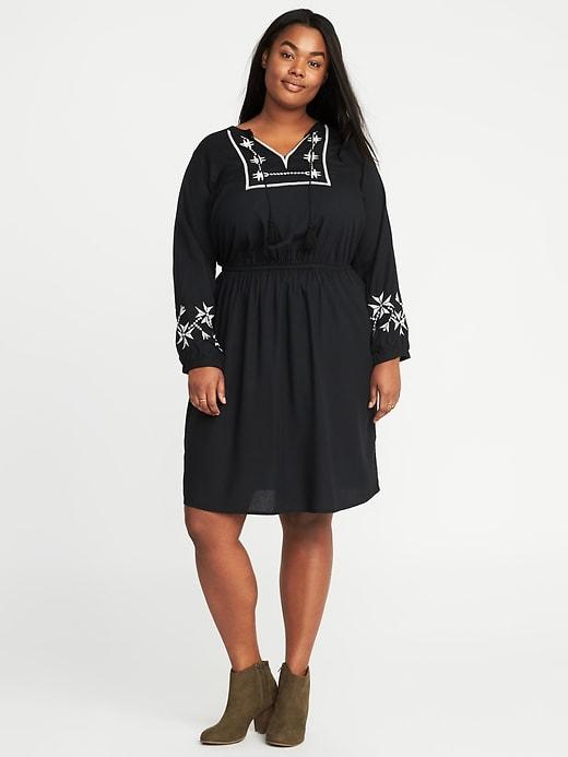 Old Navy Womens Embroidered Plus-size Cinched-waist Dress Blackjack Size 4x