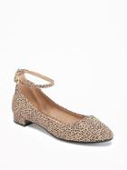 Old Navy Sueded Ankle Strap Ballet Flats For Women - Cheetah
