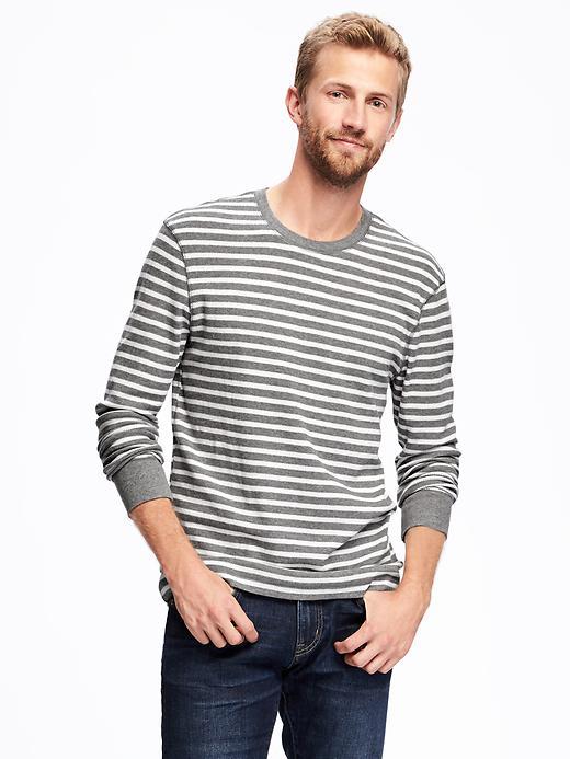 Old Navy Striped Waffle Knit Tee For Men - Dark Heather Grey
