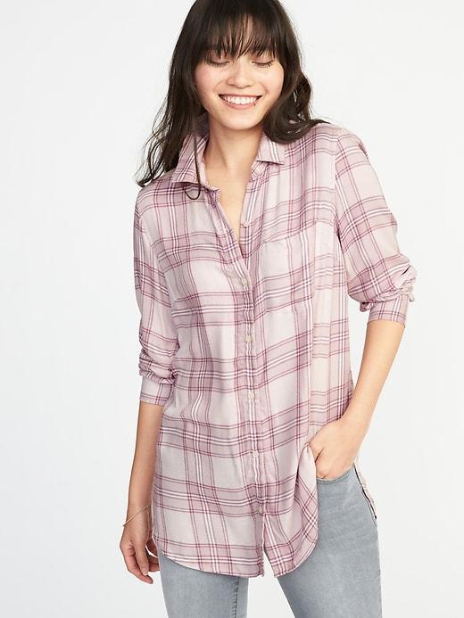 Old Navy Womens Relaxed Classic Flannel Shirt For Women Lt Pink Plaid Size Xxl