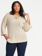 Old Navy Womens Lace-up Bell-sleeve Plus-size Sweater Char Latte Size 4x