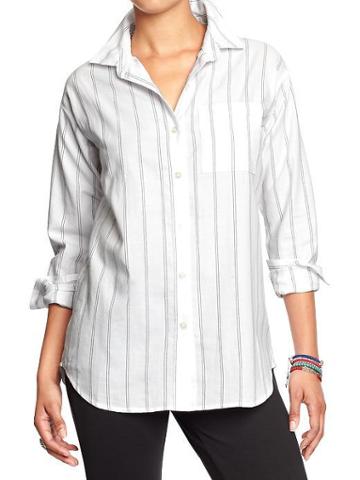Old Navy Old Navy Womens Boyfriend Oxford Shirts - Blue Stripe