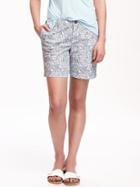 Old Navy Printed Everyday Twill Shorts For Women 7 - Blue Floral