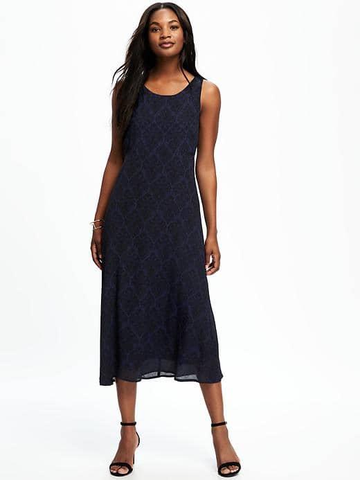 Old Navy Patterned Midi Swing Dress For Women - Navy Blue Print