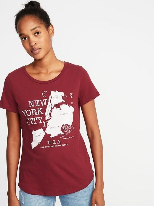 Old Navy Womens New York-graphic Tee For Women Gosh Garnet Size M