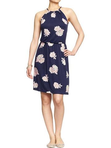 Old Navy Old Navy Womens Floral Print Jersey Dresses - Navy Blue Print