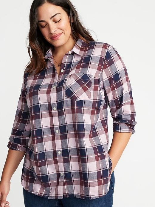 Old Navy Womens Plaid Twill Plus-size No-peek Classic Shirt Purple Plaid Size 2x