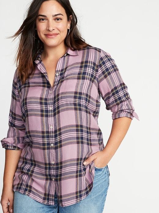 Old Navy Womens Classic Plus-size No-peek Drapey-flannel Tunic Purple Plaid Size 1x