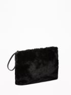 Old Navy Womens Faux-fur Zip-top Clutch For Women Black Size One Size