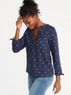 Old Navy Womens Relaxed Tie-cuff Twill Top For Women Navy Dots Size M