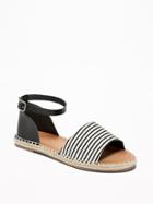 Old Navy Womens Patterned Canvas Espadrille Sandals For Women Black & White Stripe Size 10