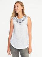 Old Navy Floral Embroidered Linen Blend Tank For Women - Calla Lilies