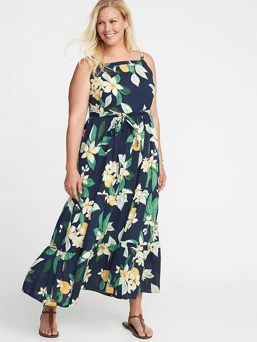 Old Navy Womens Tie-belt Plus-size Tiered Maxi Dress Navy Tropical Floral Size 1x