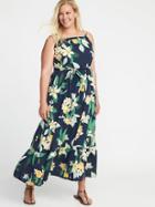 Old Navy Womens Tie-belt Plus-size Tiered Maxi Dress Navy Tropical Floral Size 1x