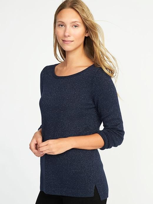 Old Navy Womens Metallic-knit Sweater For Women Lost At Sea Navy Size Xl