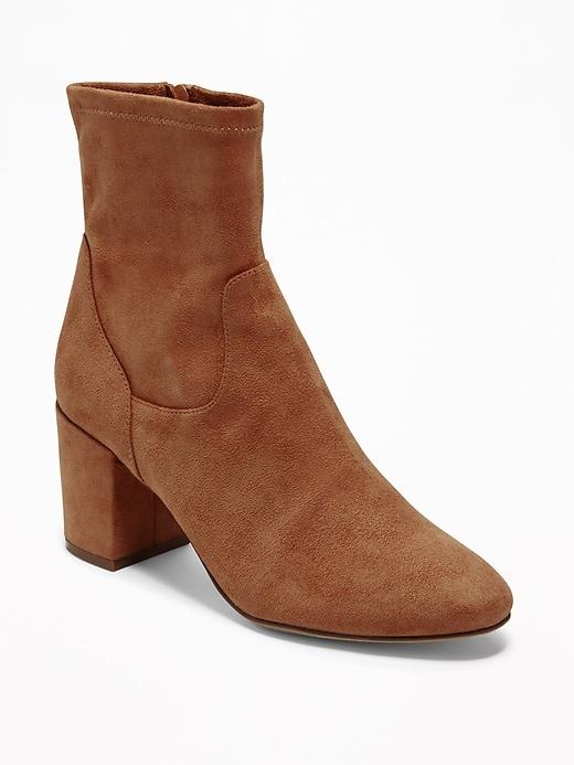 Old Navy Womens Faux-suede Slim-calf Block-heel Boots Roasted Chestnut Size 9 1/2