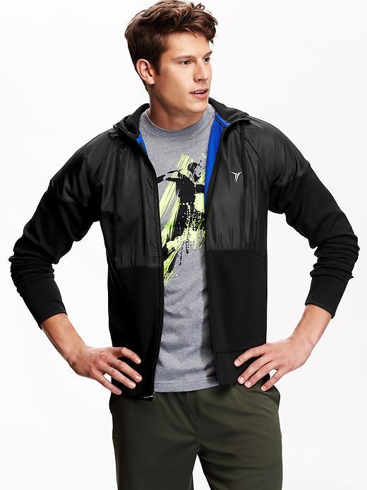 Old Navy Mens Mixed Fabric Zip Front Hoodie Size Xxl Big - Black