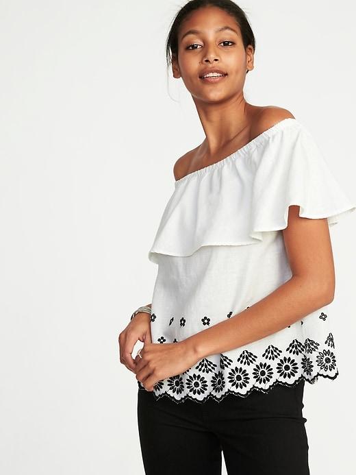Old Navy Womens Off-the-shoulder Ruffled Top For Women Calla Lilies Size L