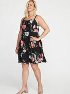 Old Navy Womens Floral-print Fit & Flare Plus-size Cami Dress Black Ditsy Floral Size 2x