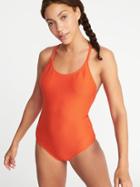 Old Navy Womens Textured-stripe Swimsuit For Women Orange You Glad Size Xl