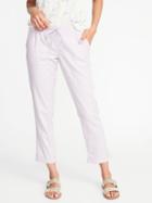 Old Navy Womens Mid-rise Linen-blend Cropped Pants For Women Lilac Cloud Size M