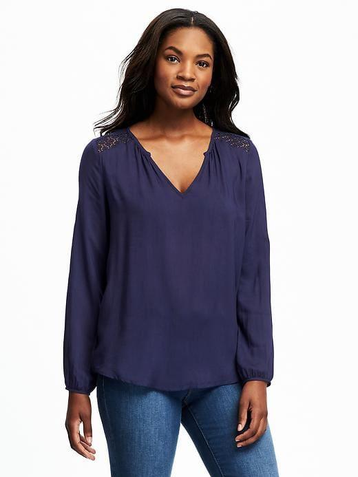 Old Navy Crochet Trim Shirred Blouse For Women - Lost At Sea Navy
