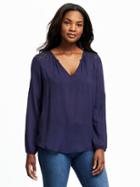 Old Navy Crochet Trim Shirred Blouse For Women - Lost At Sea Navy