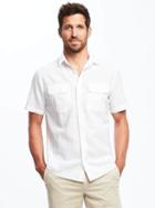 Old Navy Slim Fit Linen Blend Pocket Shirt For Men - Cream