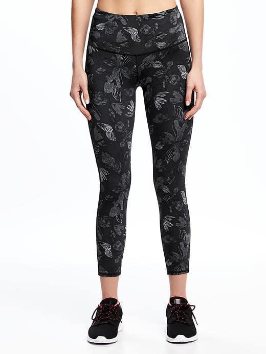 Old Navy Go Dry Cool High Rise Run Crops For Women - Neutral Floral