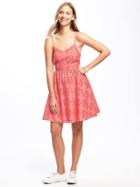 Old Navy Fit & Flare Cutwork Dress For Women - Coral Tropics