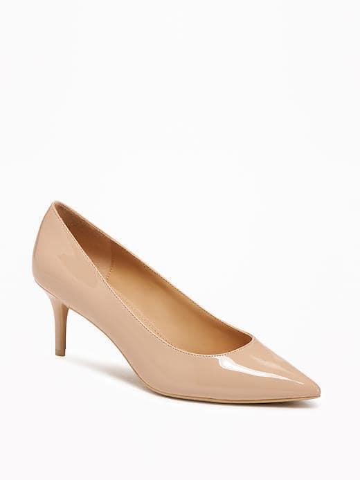 Old Navy Faux Leather Mid Heel Pumps For Women - Nude