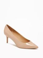 Old Navy Faux Leather Mid Heel Pumps For Women - Nude