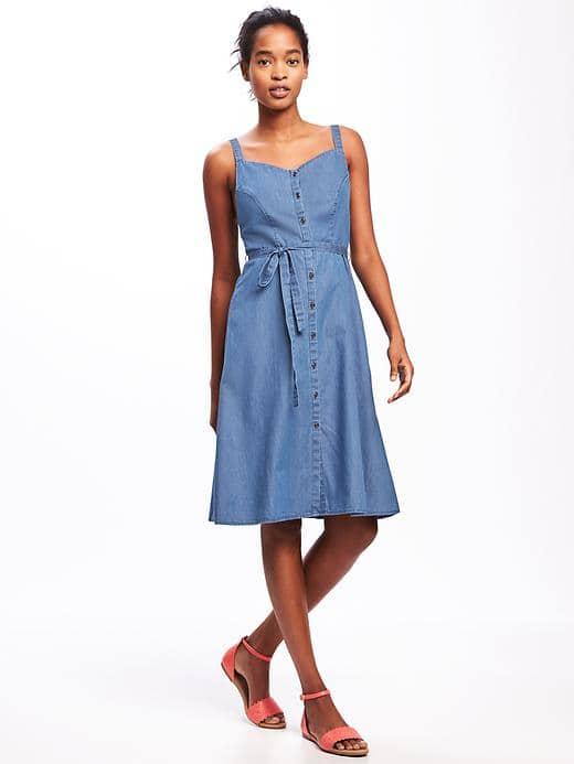 Old Navy Chambray Tie Belt Midi Dress For Women - Mid Tone Chambray