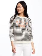 Old Navy Relaxed French Terry Sweatshirt For Women - White Stripe