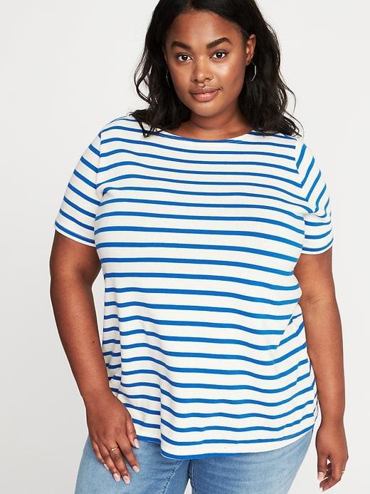 Old Navy Womens Plus-size Mariner-stripe Thick-knit Tee Blue Stripe Size 1x