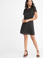 Old Navy Womens Waist-defined Smocked-shoulder Dress For Women Black Size Xs