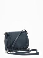 Old Navy Faux Leather Whipstitched Saddle Bag For Women - Navy Blue