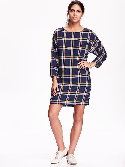Old Navy Womens Plaid Shift Dress Size S Tall - Blue Plaid