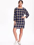 Old Navy Womens Plaid Shift Dress Size S Tall - Blue Plaid