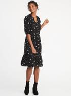 Old Navy Womens Waist-defined Shirt Dress For Women Black Ditsy Floral Size M