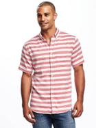 Old Navy Slim Fit Double Weave Plaid Shirt For Men - Red Stripes