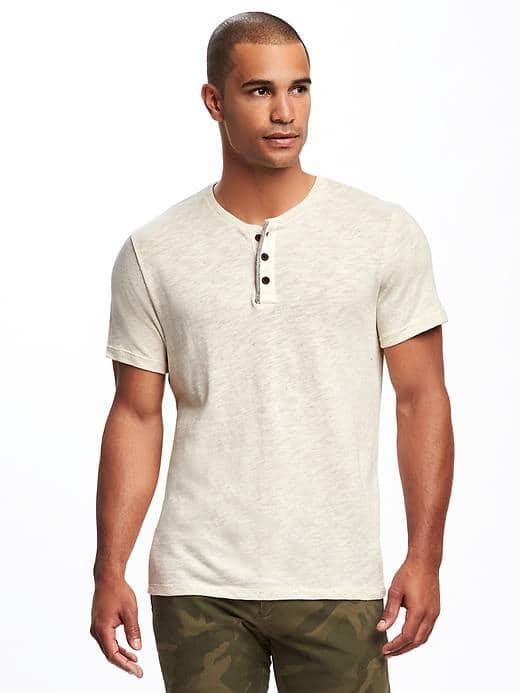Old Navy Slub Knit Textured Henley For Men - Oatmeal Heather