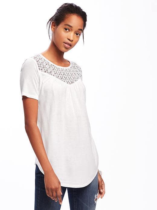 Old Navy Relaxed Crochet Yoke Tee For Women - Cream