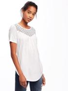 Old Navy Relaxed Crochet Yoke Tee For Women - Cream