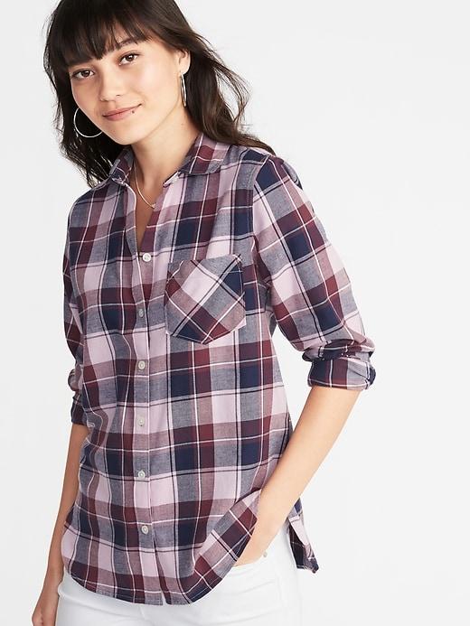 Old Navy Womens Relaxed Twill Tunic Shirt For Women Lilac Plaid Size S