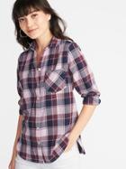 Old Navy Womens Relaxed Twill Tunic Shirt For Women Lilac Plaid Size S