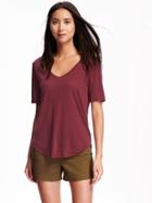 Old Navy Relaxed Hi Lo V Neck Linen Tee For Women - Ron Burgundy