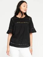 Old Navy Pintucked Lace Trim Blouse For Women - Blackjack
